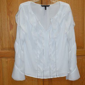 White House Black Market Women's Top Blouse White Long Tiered sleeves
